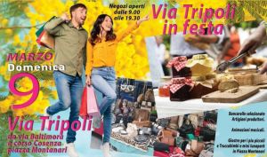 Immagine su sfondo rosso in cui viene riportato che Domenica 9 marzo c'č la festa di via in via Tripoli