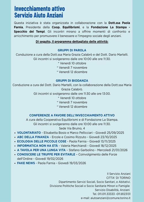 Invecchiamento attivo - Servizio Aiuto Anziani