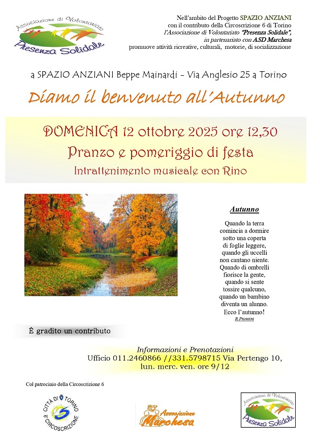 Festa d'autunno con pranzo e musica al Centro Beppe Mainardi | Domenica 12 ottobre 2025