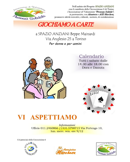 Appuntamenti settimanali per anziani presso lo Spazio Anziani "Beppe Mainardi"